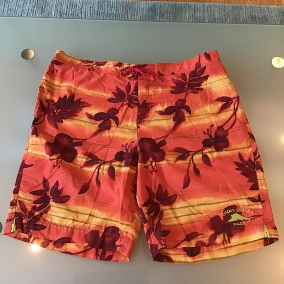 Tommy Bahama Other - Tommy Bahama Relax Orange Hawaiian Sunset Floral Swim Trunks Shorts XL 9" inseam